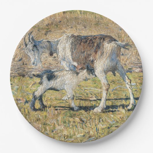 母ヤギと幼い子(Segantini) ペーパープレート (正面)