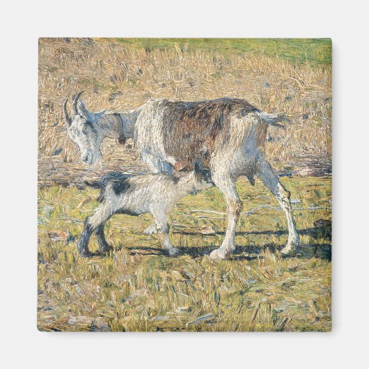 母ヤギと幼い子(Segantini) マグネット (正面)