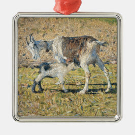 母ヤギと幼い子(Segantini) メタルオーナメント