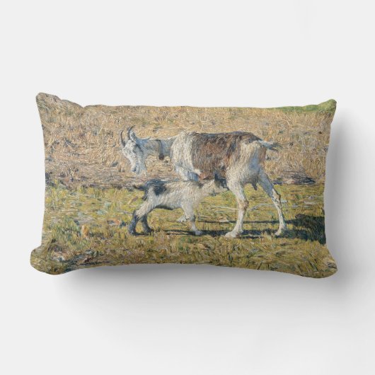 母ヤギと幼い子(Segantini) ランバークッション (正面)