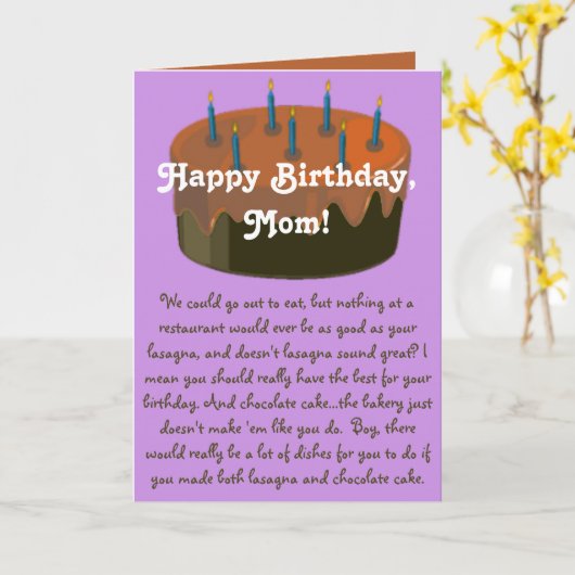 母ユーモアのある誕生日カード – 誕生日食品 カード (黄色い花)