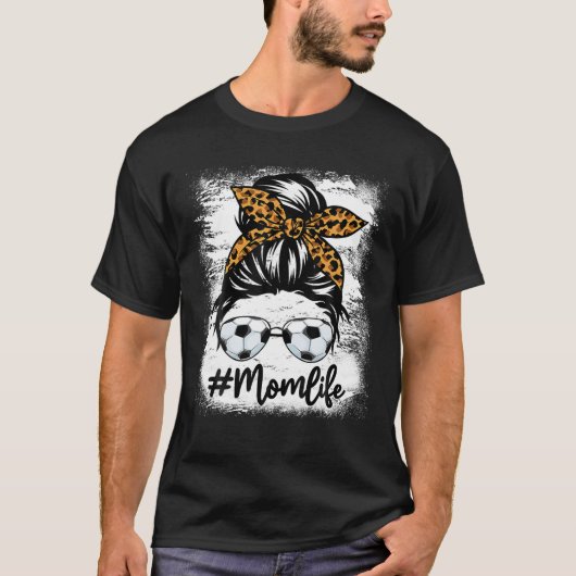 母ライフサッカー女性ヒョウ乱雑Bun母D Tシャツ (正面)