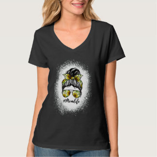 母ライフサンフラワー乱雑Bun漂白効果女性 Tシャツ