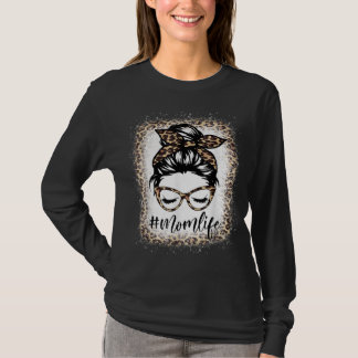 母ライフヒョウ乱雑Bun漂白女性ママ Tシャツ
