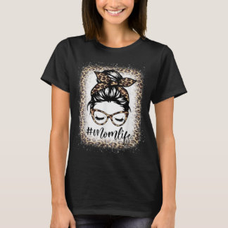 母ライフヒョウ乱雑Bun漂白女性ママ Tシャツ