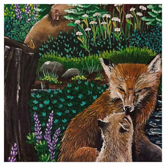 母ラブキツネ布 ファブリック (見本)