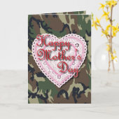 母レースのようの日の軍隊母のハート カード (黄色い花)