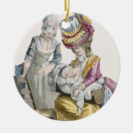 母乳で育てている服の若い女性「la Levite」 セラミックオーナメント (正面)