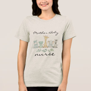 母乳ケア・新生児看護の世界を祝おう サファリ・ジャングル動物の新生児室デザイン トライブレンドTシャツ