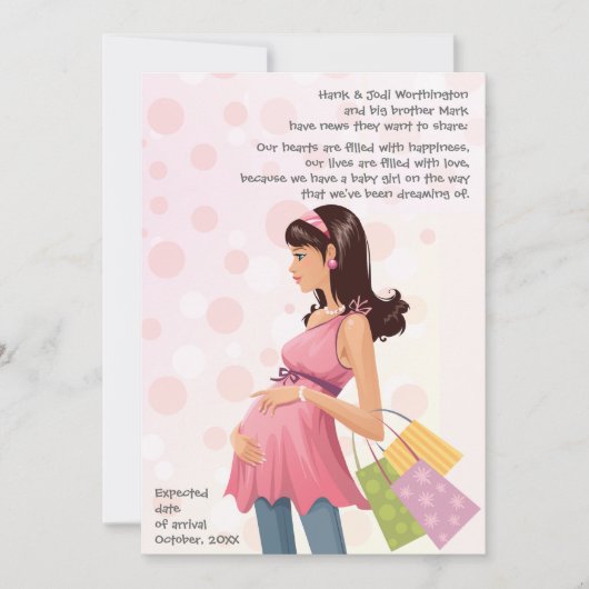 母妊婦の妊娠（女の子）発表 案内状 (正面)