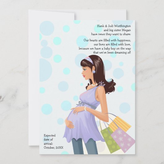 母妊婦の妊娠（男の子）発表 案内状 (正面)