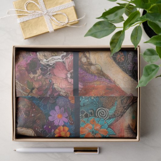 母子アーティストがコラージュの切り離しを作る3 薄葉紙 (ギフト)