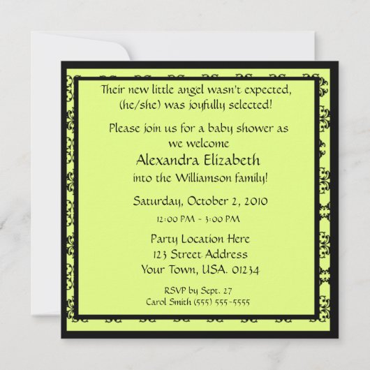 母子供の採用のベビーシャワー招待状 招待状 (裏面)