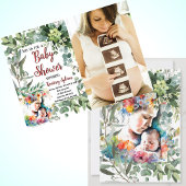 母子水彩写真赤ちゃんシャワー 招待状