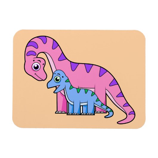 母子brachiosaurusイラストレーション。 マグネット (横)