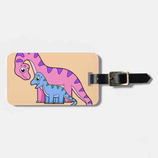 母子brachiosaurusイラストレーション。 ラゲッジタグ (正面横)