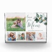 母家族の写真コラージュ水の色ユーカリ フォトブロック (正面)