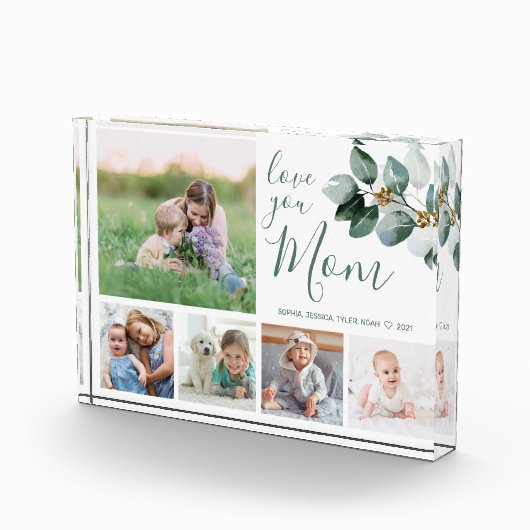 母家族の写真コラージュ水の色ユーカリ フォトブロック (右)