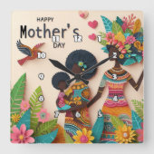 母性:鮮やか、フローラ、文化お祝い スクエア壁時計 (正面)