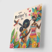 母性:鮮やか、フローラ、文化お祝い スクエア壁時計 (傾斜)