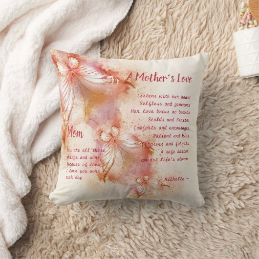 母愛の詩の蝶パーソナライズされた蝶 クッション (ブランケット)