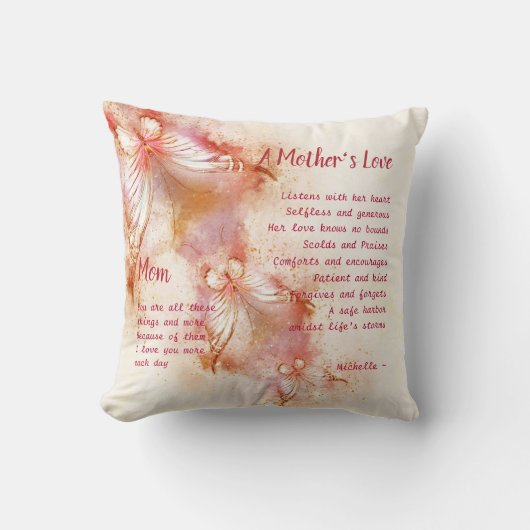 母愛の詩の蝶パーソナライズされた蝶 クッション (正面)