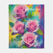 母愛の詩はっきりした美しいピンクのバラ フリースブランケット (正面)