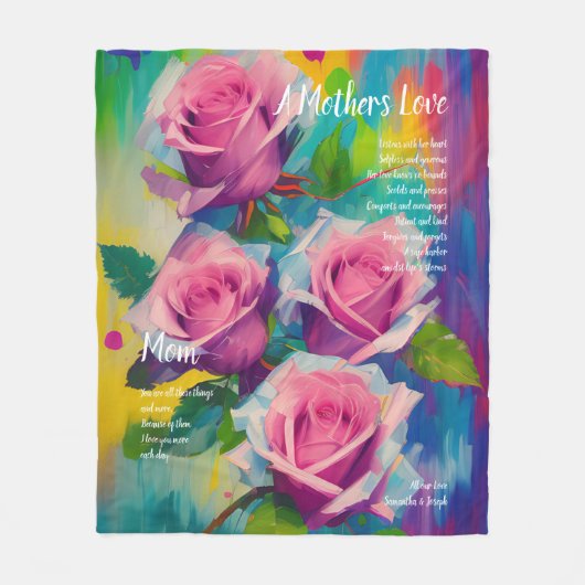 母愛の詩はっきりした美しいピンクのバラ フリースブランケット (正面)