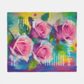 母愛の詩はっきりした美しいピンクのバラ フリースブランケット (正面(横))