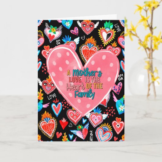 母愛は家族のハート カード (黄色い花)