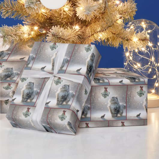 母指下の猫とネズミ ラッピングペーパー (クリスマス)