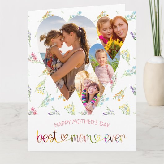 母最高のが常にワイルドフラワーのハート形の写真 カード (正面)