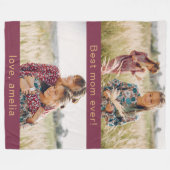 母最高のが2枚の写真プラム フリースブランケット (正面(横))