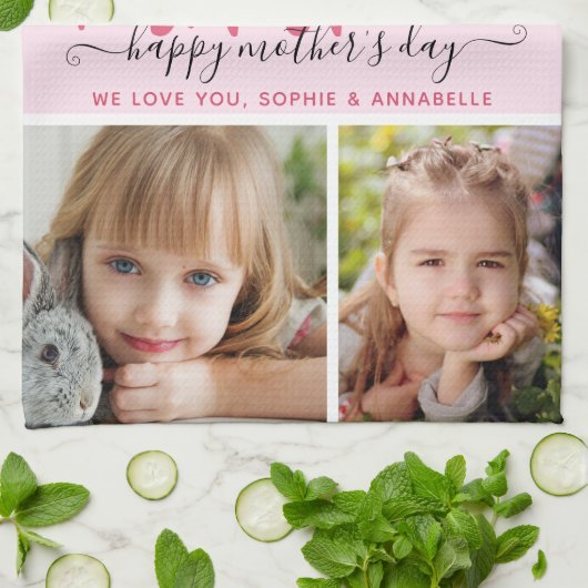 母最高のさんが母の日を写真に撮る キッチンタオル (折り畳み)