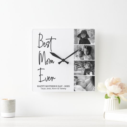 母最高のさんの日の白黒写真  スクエア壁時計 (ホーム)