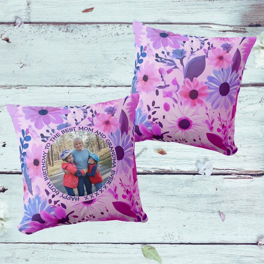 母最高のとおばあちゃん60誕生日ピンクフローラ クッション