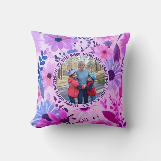 母最高のとおばあちゃん60誕生日ピンクフローラ クッション (正面)