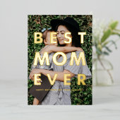 母最高のの日のカードを重ねて母の写真 箔招待状 (立ち正面)