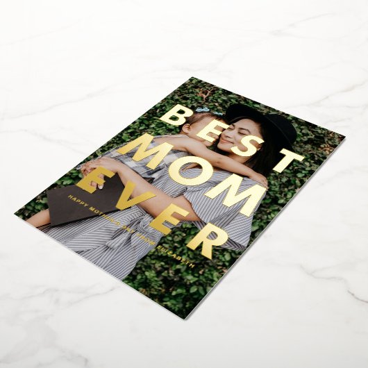 母最高のの日のカードを重ねて母の写真 箔招待状 (回転した状態)