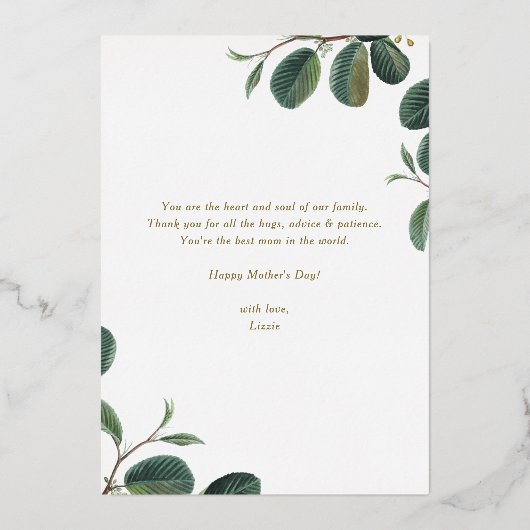 母最高のの日のカードを重ねて母の写真 箔招待状 (裏面)