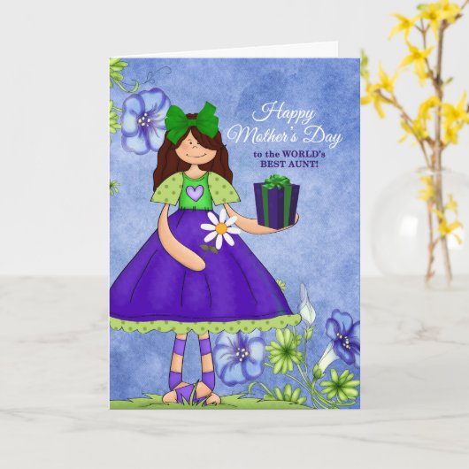 母最高のの日の世界の叔母 カード (黄色い花)