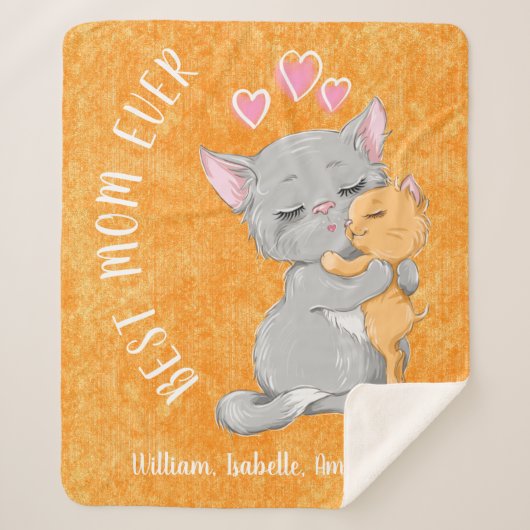 母最高のは今まで母の贈り物ハートかわいい猫イエロー シェルパブランケット (正面)