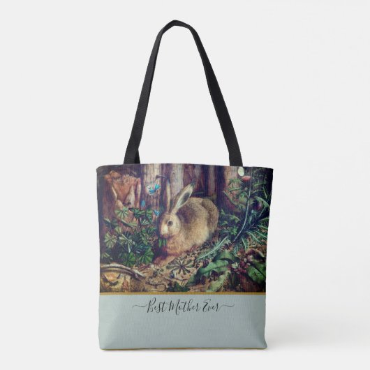 母最高のは今まで！ヴィンテージうさぎ水色 トートバッグ (裏面)