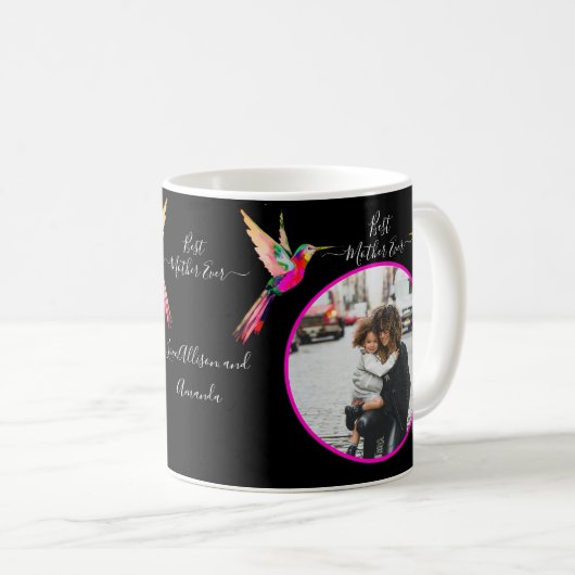 母最高のは今まで！家族写真ハミングバード コーヒーマグカップ (正面右)