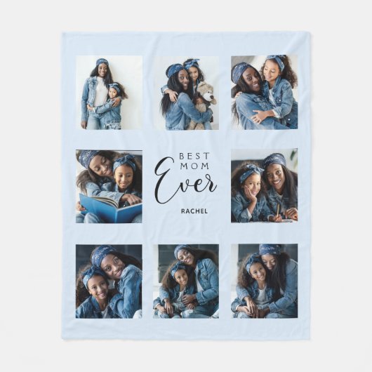 母最高のは常に写真のコラージュ明るい青の母 フリースブランケット (正面)
