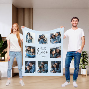 母最高のは常に写真のコラージュ明るい青の母 フリースブランケット