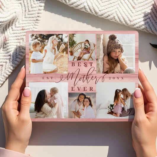 母最高のは常に写真コラージュのピンクの木目 フォトプラーク