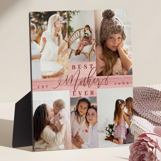 母最高のは常に写真コラージュのピンクの木目 フォトプラーク