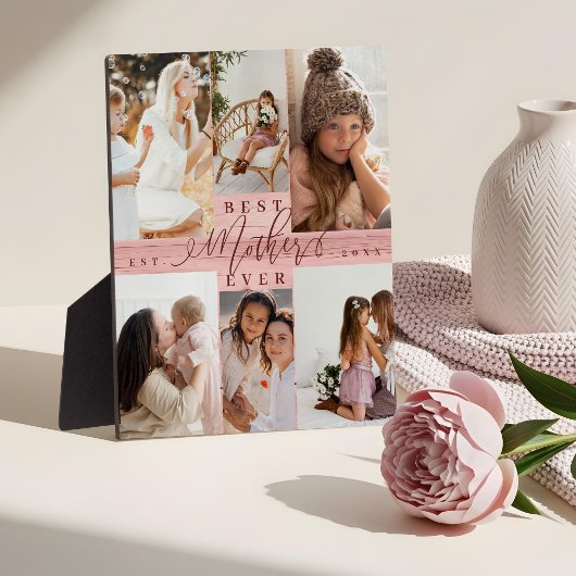 母最高のは常に写真コラージュのピンクの木目 フォトプラーク