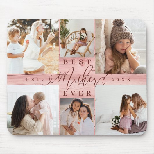 母最高のは常に写真コラージュのピンクの木目 マウスパッド (正面)